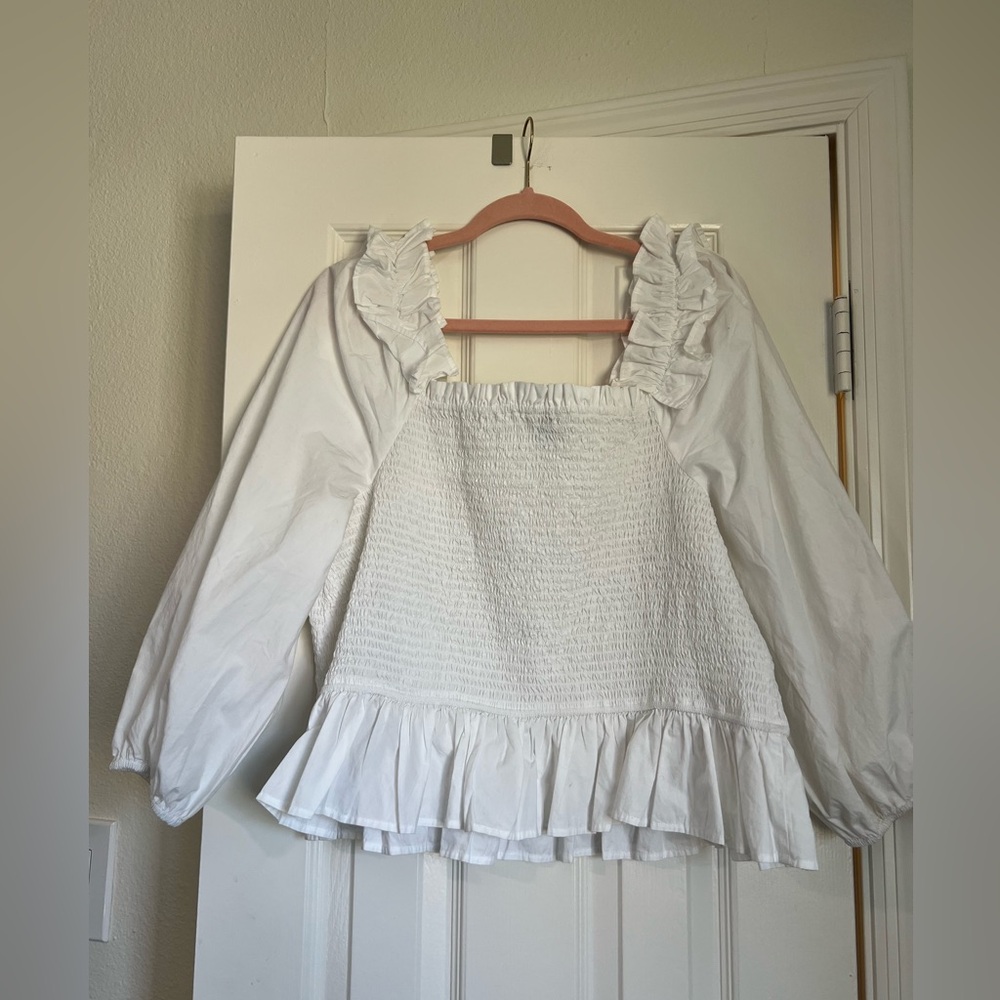 The Drop Women's Marisol Long-Sleeve Ruffle Poplin Smocked Top Size 2X - Picture 11 of 12